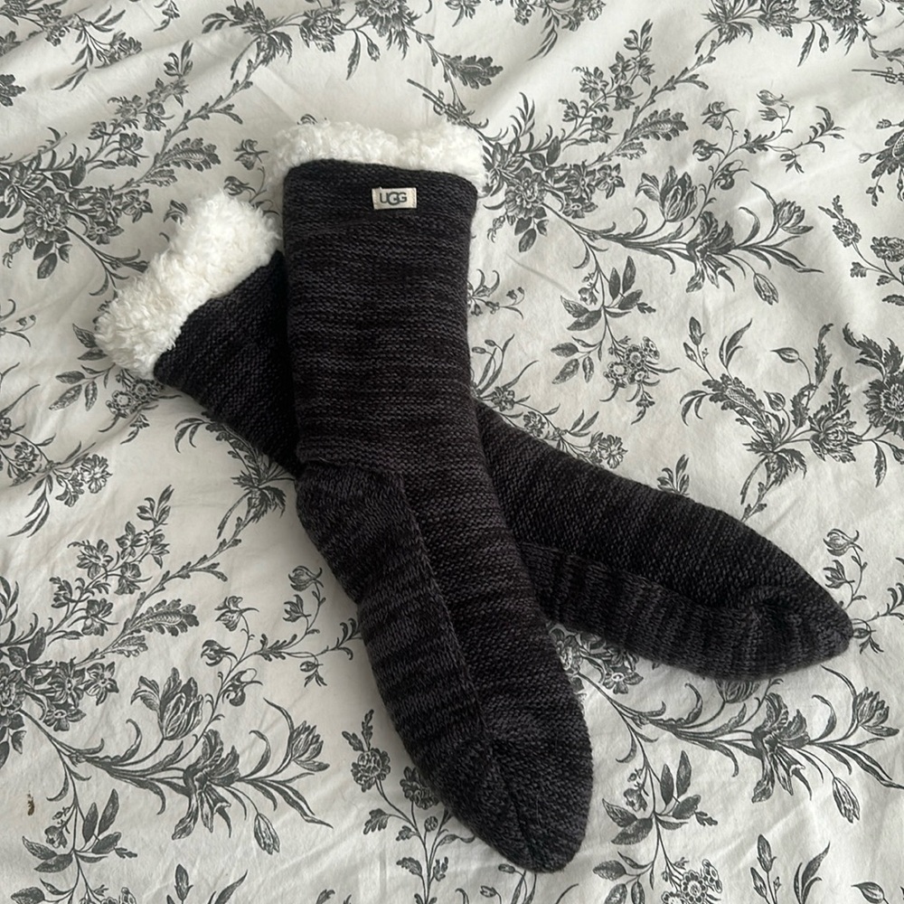 UGG Alita fleece-lined boot socks - gray with white fleece lining